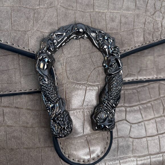 Faux Crocodile Horseshoe Front Buckle--Metal Sirens Chain Crossbody Strap Purse - Picture 7 of 11